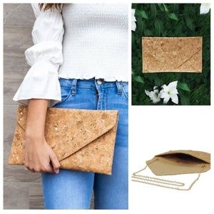 NWT Cork and Gold Envelope Clutch  w/ Gold Stap